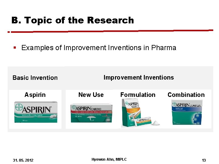 B. Topic of the Research § Examples of Improvement Inventions in Pharma Improvement Inventions