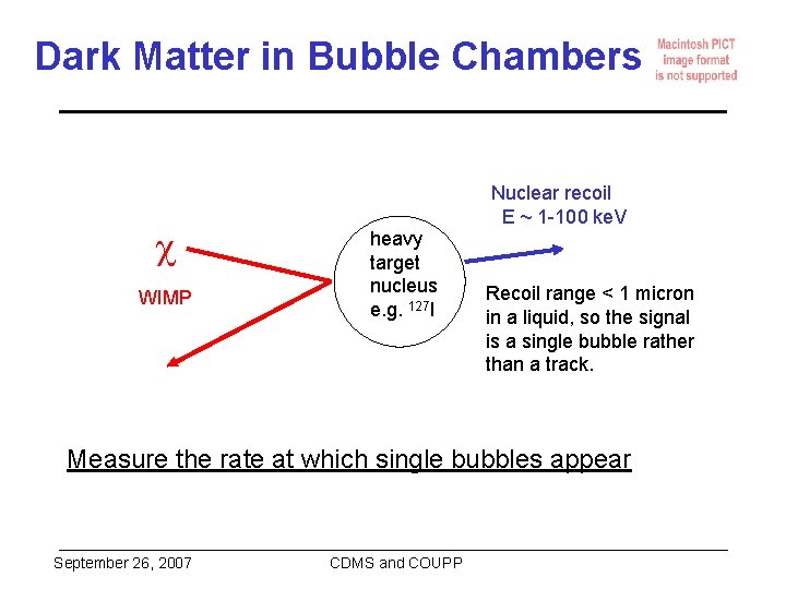 Dark Matter in Bubble Chambers WIMP Nuclear recoil E ~ 1 -100 ke. V