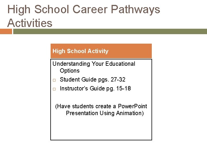 High School Career Pathways Activities High School Activity Understanding Your Educational Options Student Guide