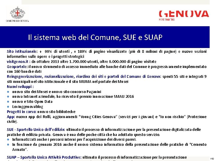 Il sistema web del Comune, SUE e SUAP Sito istituzionale: + 96% di utenti