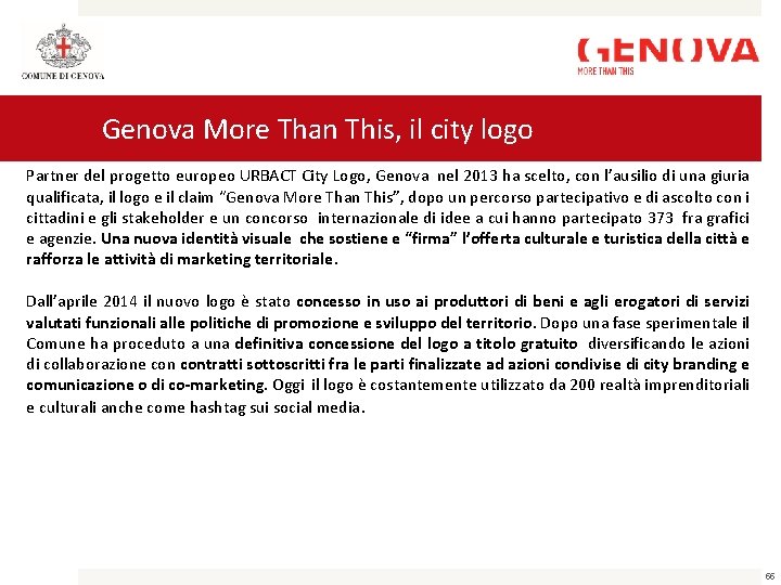 Genova More Than This, il city logo Partner del progetto europeo URBACT City Logo,