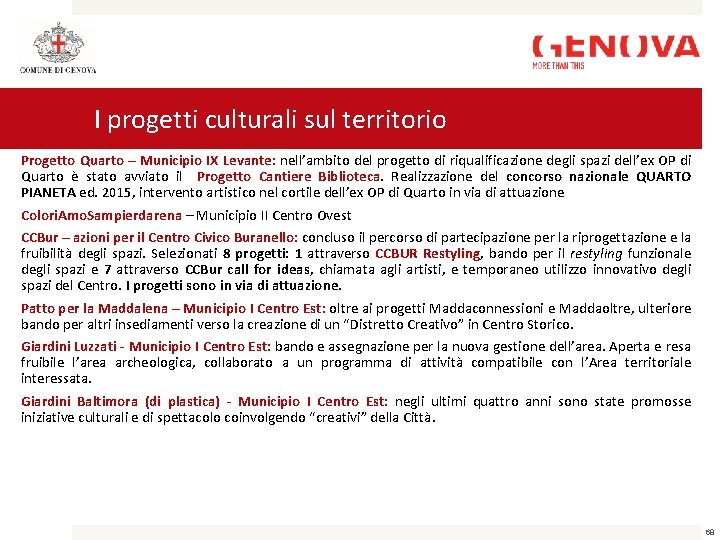 I progetti culturali sul territorio Progetto Quarto – Municipio IX Levante: nell’ambito del progetto
