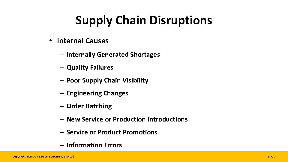 Supply Chain Disruptions • Internal Causes – Internally Generated Shortages – Quality Failures –