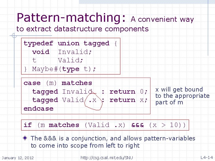 Pattern-matching: A convenient way to extract datastructure components typedef union tagged { void Invalid;