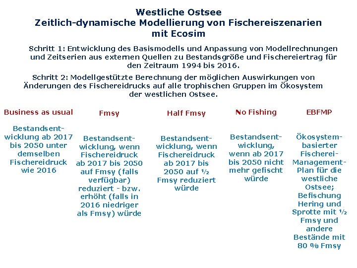 Westliche Ostsee Zeitlich-dynamische Modellierung von Fischereiszenarien mit Ecosim Schritt 1: Entwicklung des Basismodells und