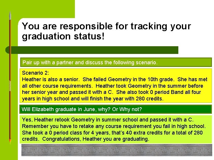 You are responsible for tracking your graduation status! Pair up with a partner and