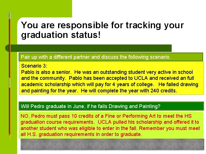 You are responsible for tracking your graduation status! Pair up with a different partner