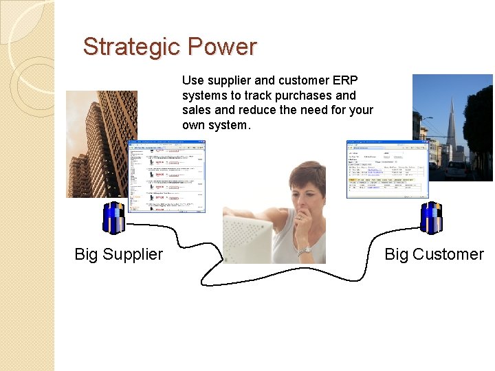 Strategic Power Use supplier and customer ERP systems to track purchases and sales and