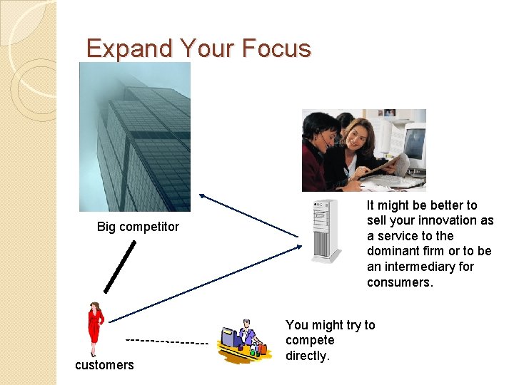 Expand Your Focus Big competitor customers It might be better to sell your innovation