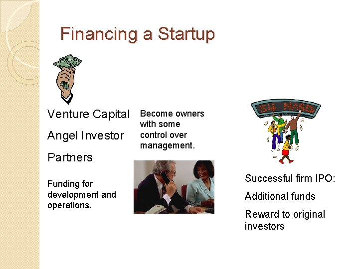 Financing a Startup Venture Capital Angel Investor Partners Funding for development and operations. Become