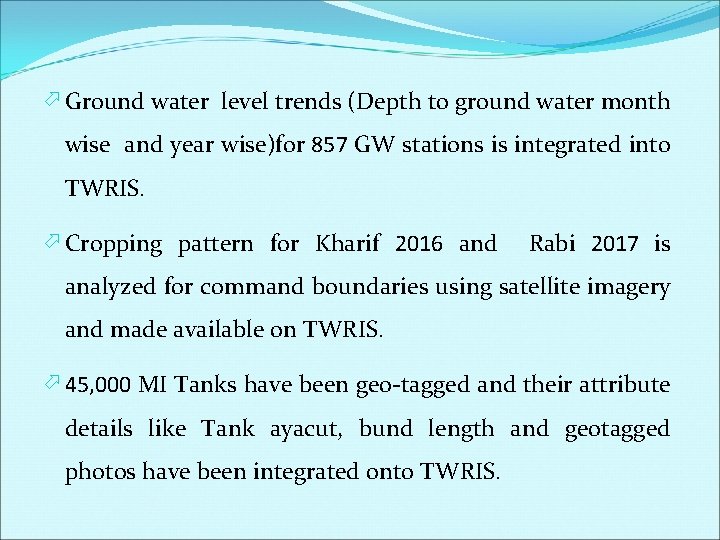  Ground water level trends (Depth to ground water month wise and year wise)for
