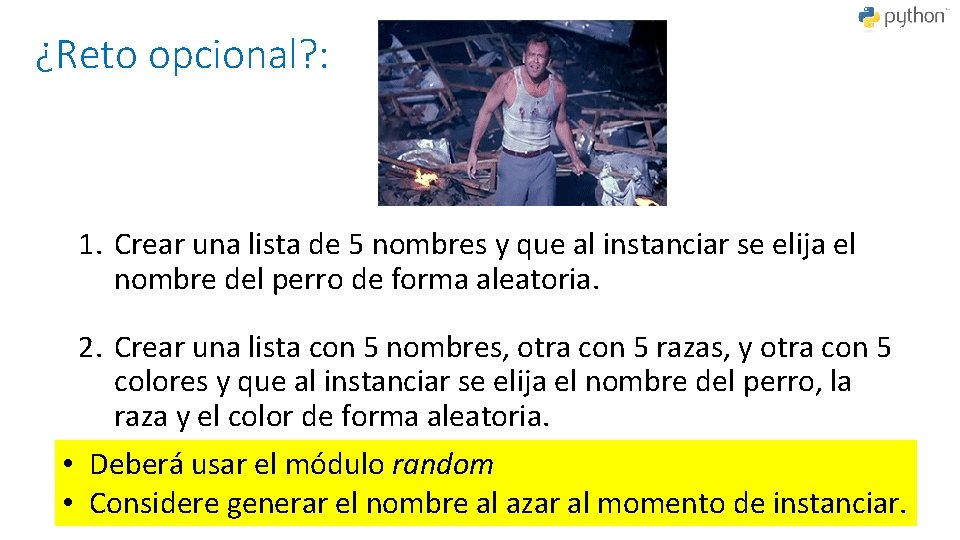 ¿Reto opcional? : 1. Crear una lista de 5 nombres y que al instanciar