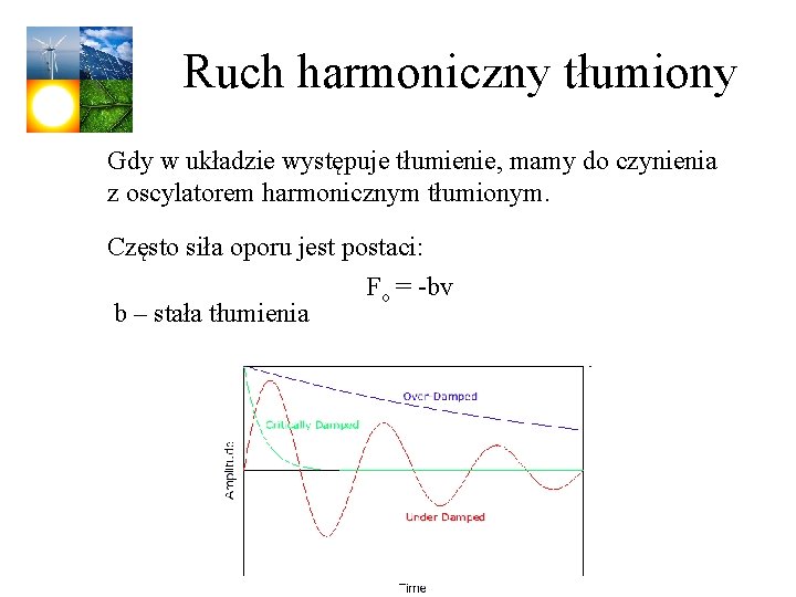 Ruch harmoniczny tłumiony Gdy w układzie występuje tłumienie, mamy do czynienia z oscylatorem harmonicznym