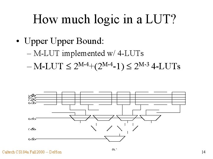 How much logic in a LUT? • Upper Bound: – M-LUT implemented w/ 4