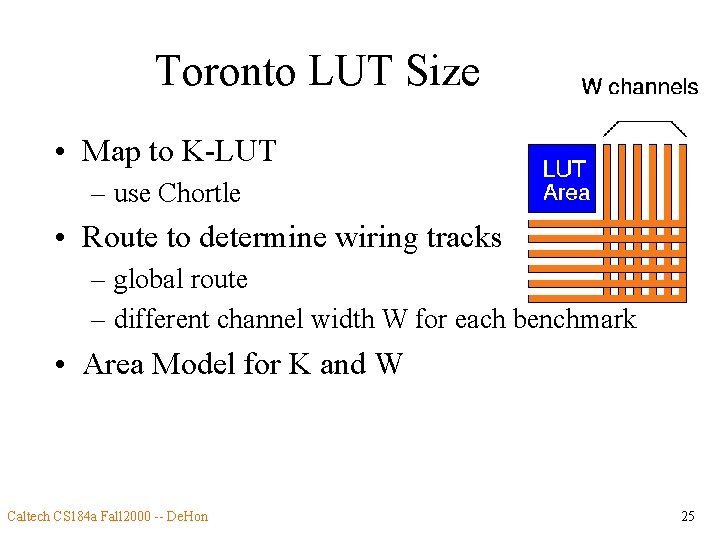 Toronto LUT Size • Map to K-LUT – use Chortle • Route to determine