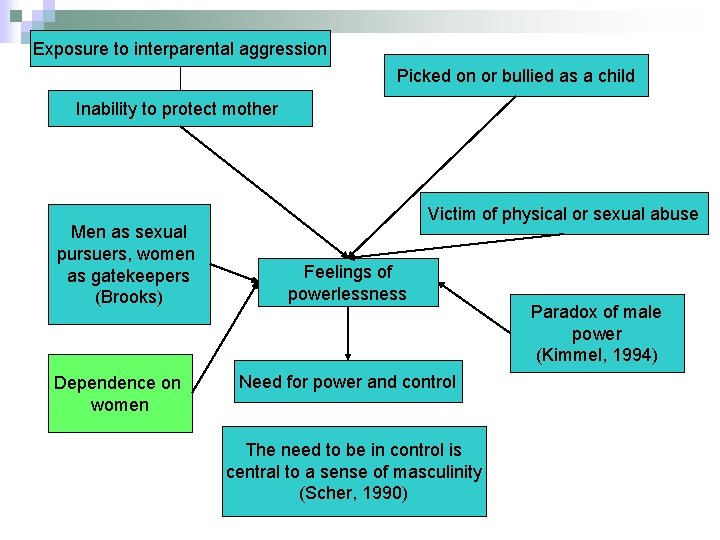 Exposure to interparental aggression Picked on or bullied as a child Inability to protect