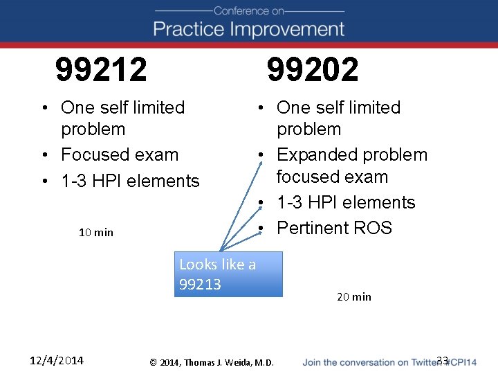 99212 99202 • One self limited problem • Focused exam • 1 -3 HPI