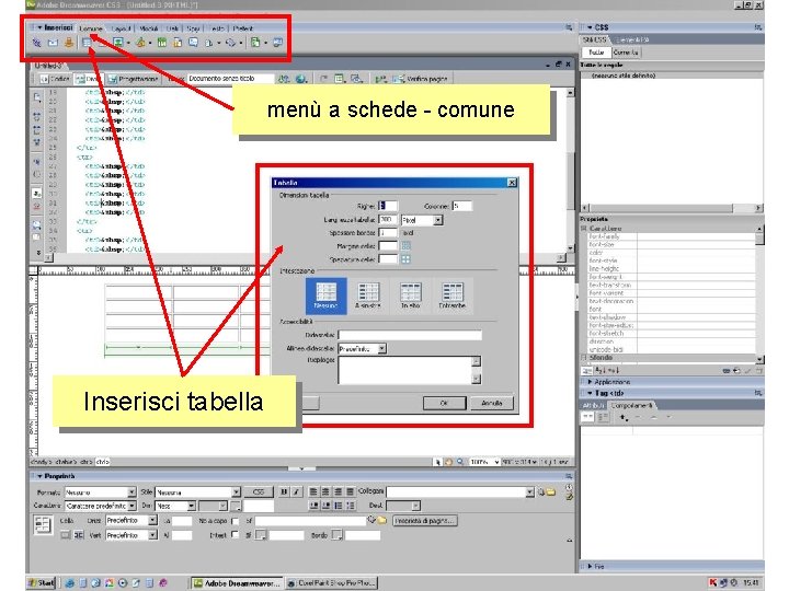 menù a schede - comune Inserisci tabella 