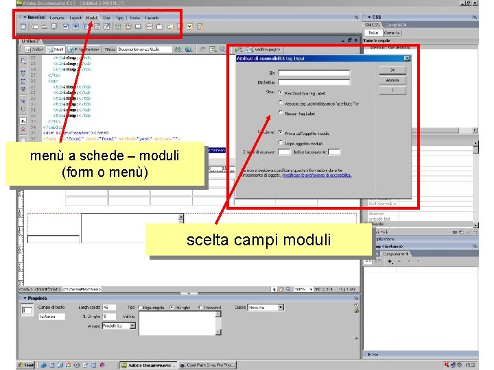 menù a schede – moduli (form o menù) scelta campi moduli 