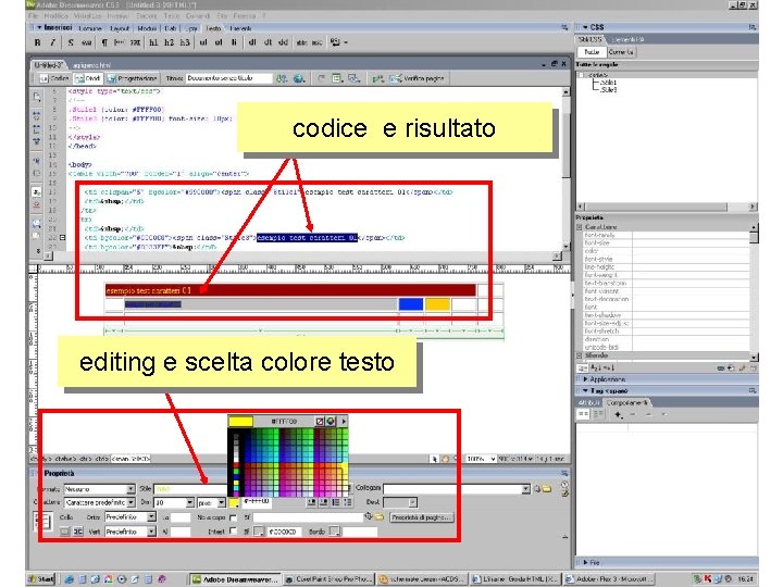 codice e risultato editing e scelta colore testo 