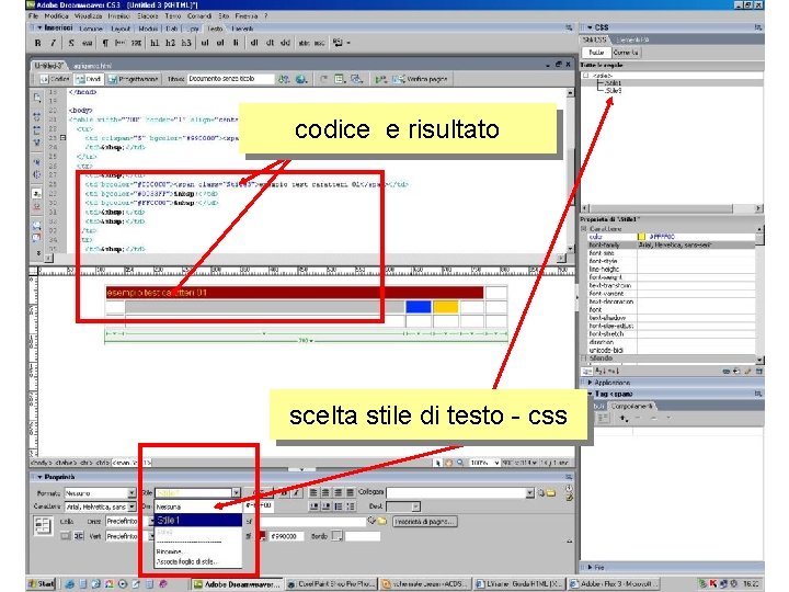 codice e risultato scelta stile di testo - css 