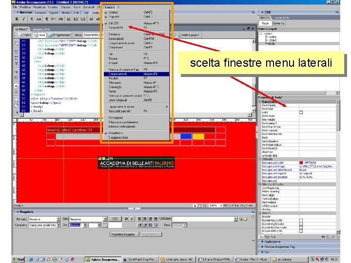 scelta finestre menu laterali 