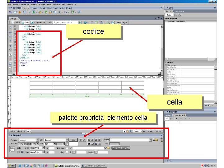 codice cella palette proprietà elemento cella 