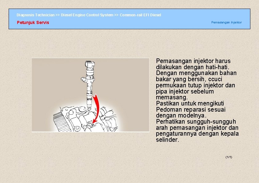 Diagnosis Technician >> Diesel Engine Control System >> Common-rail EFI Diesel Petunjuk Servis Pemasangan