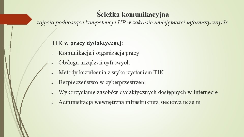 Ścieżka komunikacyjna zajęcia podnoszące kompetencje UP w zakresie umiejętności informatycznych: TIK w pracy dydaktycznej: