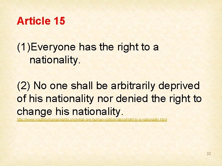 Article 15 (1)Everyone has the right to a nationality. (2) No one shall be