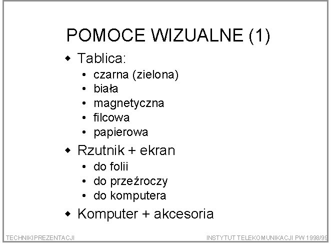 POMOCE WIZUALNE (1) w Tablica: • • • czarna (zielona) biała magnetyczna filcowa papierowa