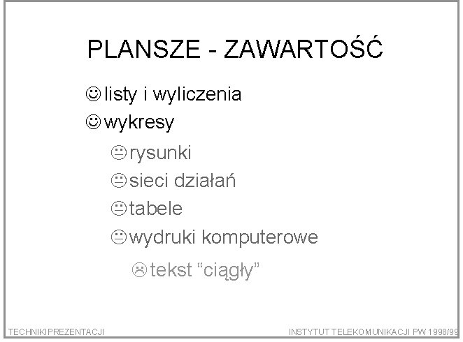 PLANSZE - ZAWARTOŚĆ J listy i wyliczenia J wykresy K rysunki K sieci działań