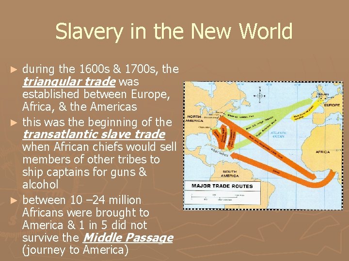 Slavery in the New World during the 1600 s & 1700 s, the triangular