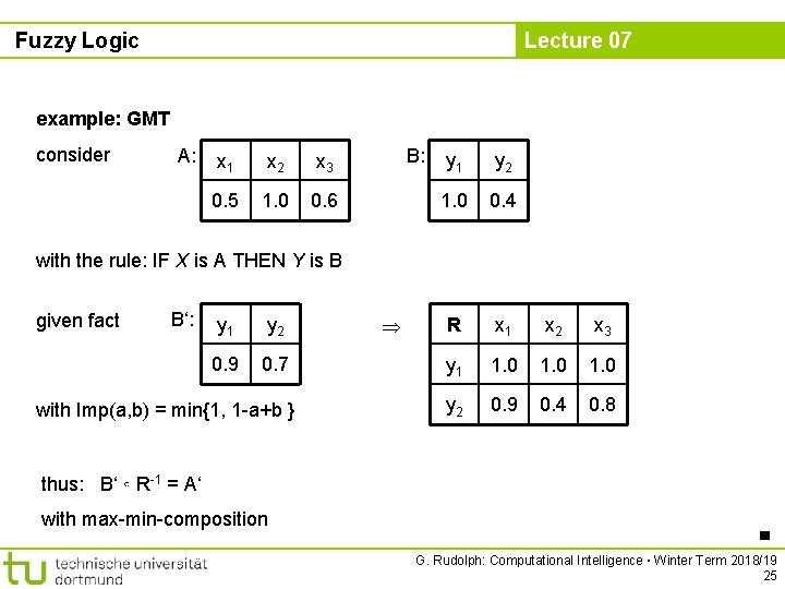 Fuzzy Logic Lecture 07 example: GMT consider A: x 1 x 2 x 3