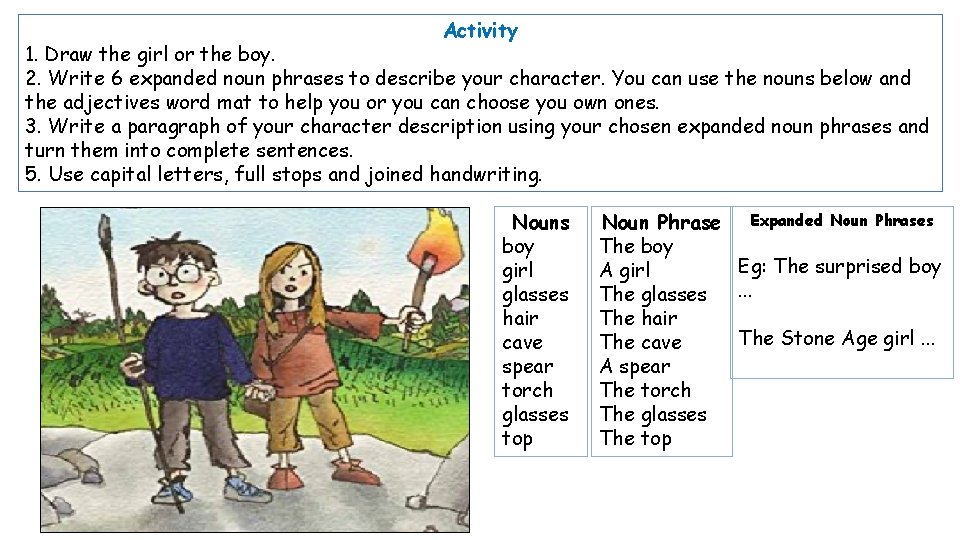 Activity 1. Draw the girl or the boy. 2. Write 6 expanded noun phrases