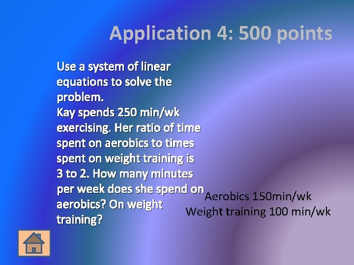 Application 4: 500 points Use a system of linear equations to solve the problem.