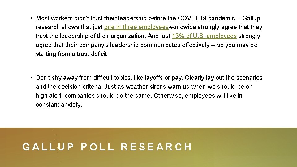  • Most workers didn't trust their leadership before the COVID-19 pandemic -- Gallup