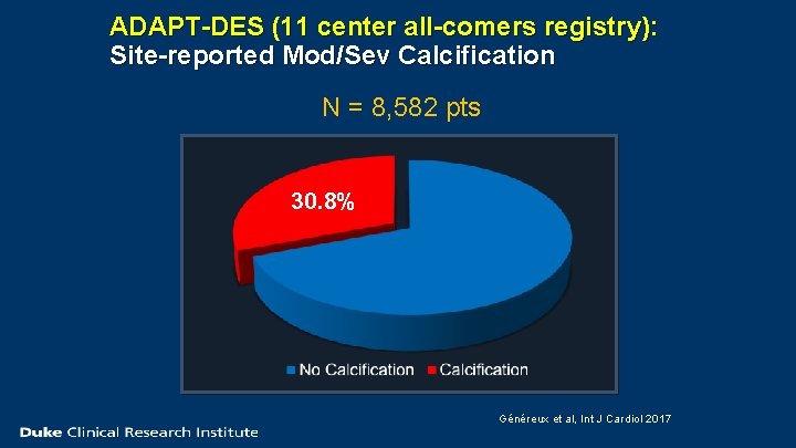 ADAPT-DES (11 center all-comers registry): Site-reported Mod/Sev Calcification N = 8, 582 pts 30.