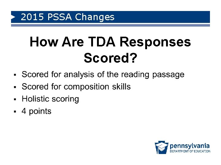 2015 PSSA Changes How Are TDA Responses Scored? 