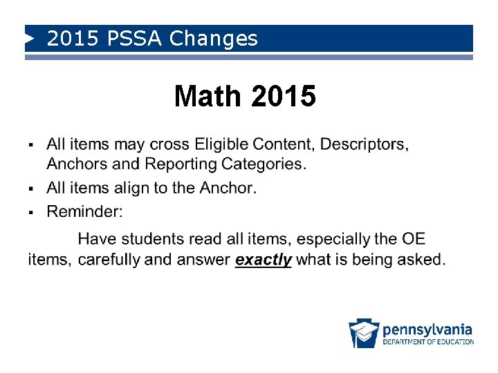 2015 PSSA Changes Math 2015 