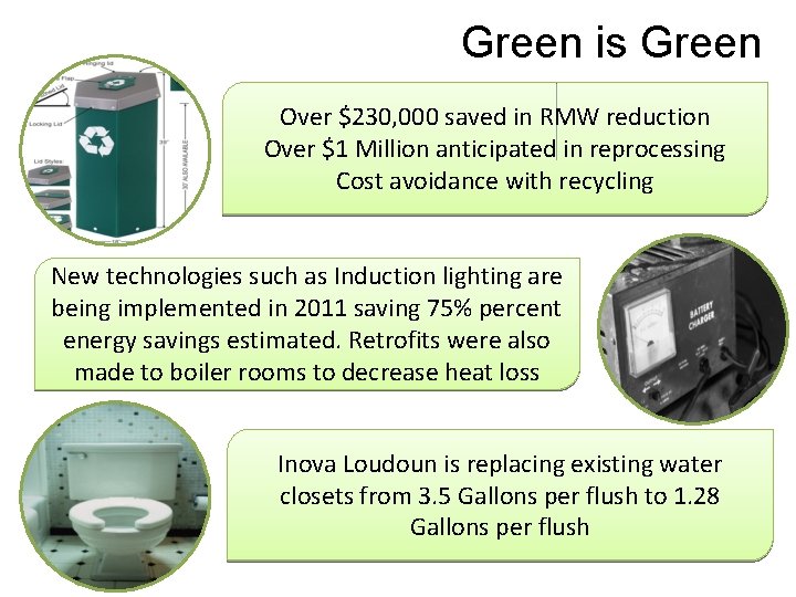 Green is Green Over $230, 000 saved in RMW reduction Over $1 Million anticipated