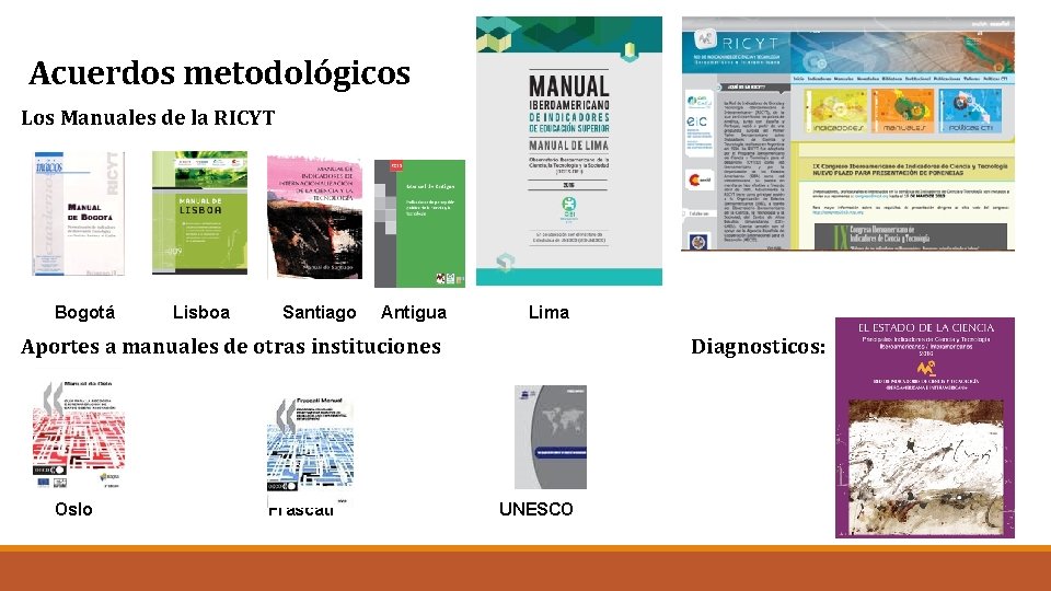Acuerdos metodológicos Los Manuales de la RICYT Bogotá Lisboa Santiago Antigua Lima Aportes a