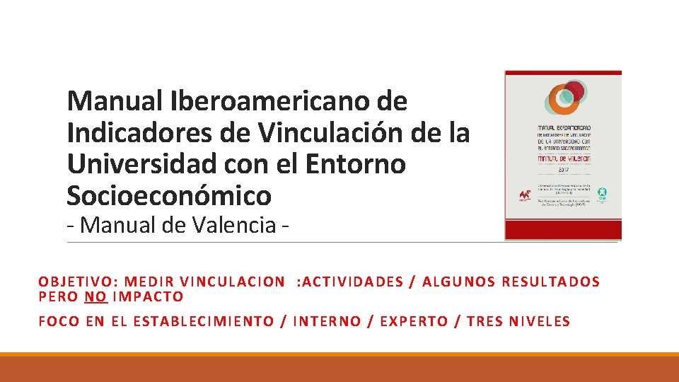 Manual Iberoamericano de Indicadores de Vinculación de la Universidad con el Entorno Socioeconómico -
