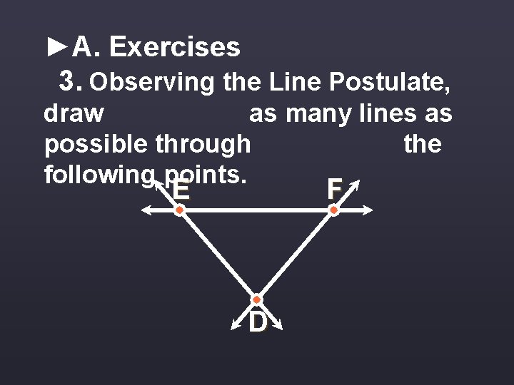 ►A. Exercises 3. Observing the Line Postulate, draw as many lines as possible through