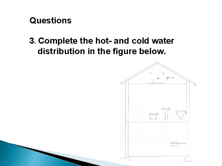 Questions 3. Complete the hot- and cold water distribution in the figure below. 