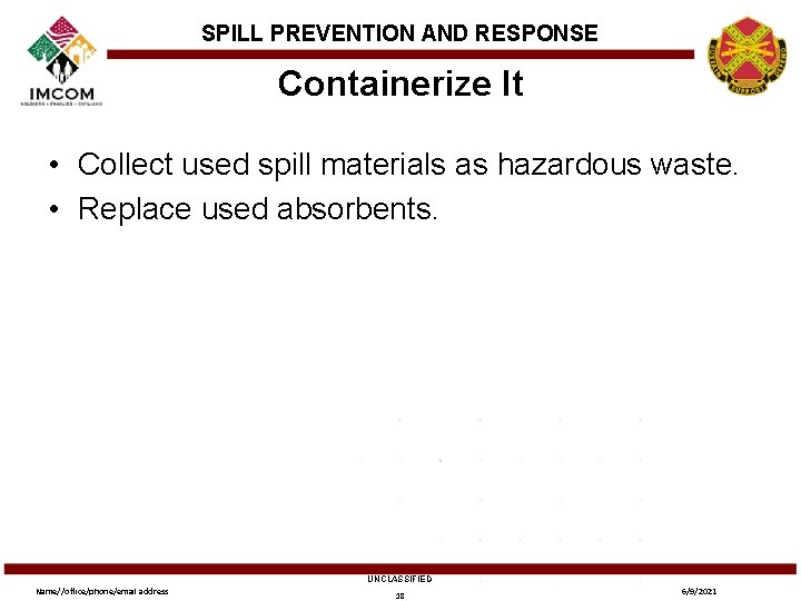 SPILL PREVENTION AND RESPONSE Containerize It • Collect used spill materials as hazardous waste.