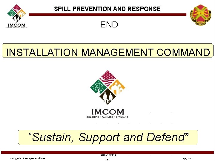 SPILL PREVENTION AND RESPONSE END INSTALLATION MANAGEMENT COMMAND “Sustain, Support and Defend” UNCLASSIFIED Name//office/phone/email