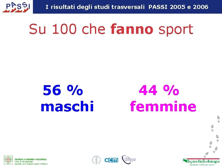 I risultati degli studi trasversali PASSI 2005 e 2006 Su 100 che fanno sport