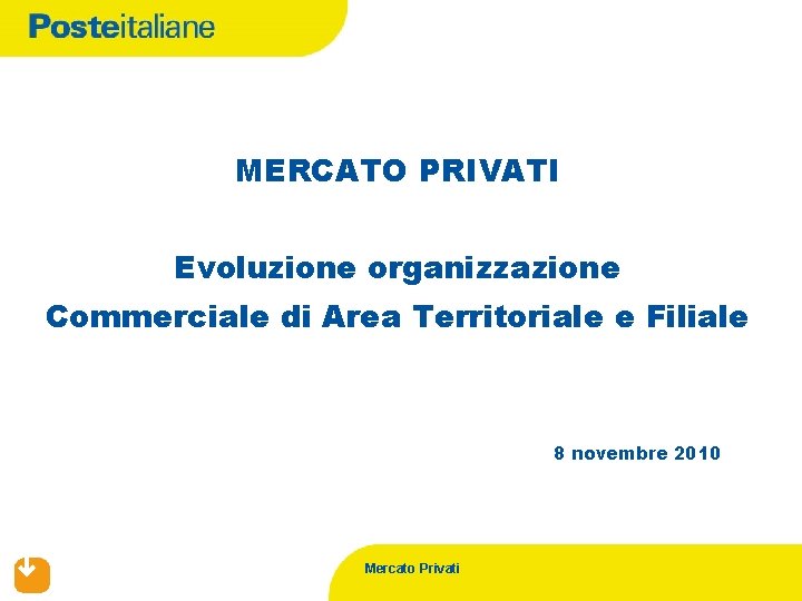 MERCATO PRIVATI Evoluzione organizzazione Commerciale di Area Territoriale e Filiale 8 novembre 2010 Mercato