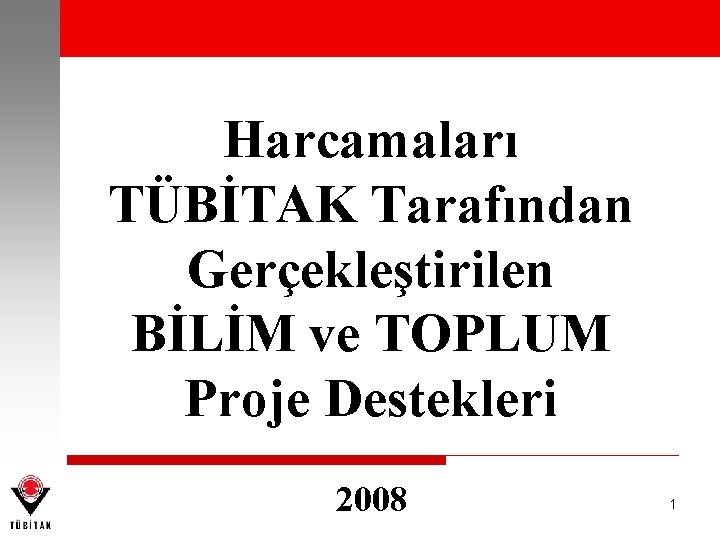 Harcamaları TÜBİTAK Tarafından Gerçekleştirilen BİLİM ve TOPLUM Proje Destekleri 2008 1 